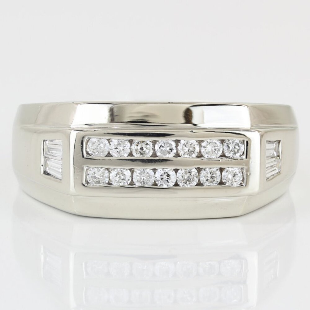 Men's 14KWG Round + Baguette Diamond Statement / Anniversary Ring